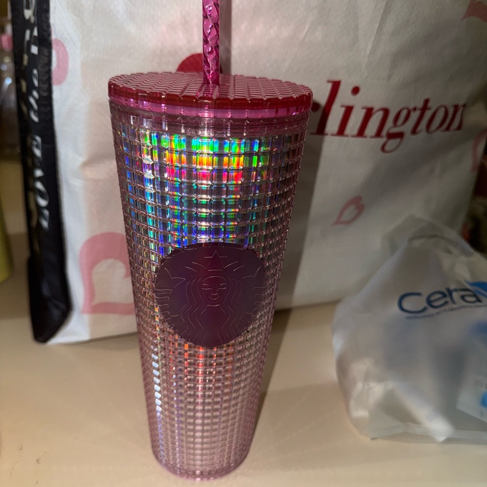 Pink Iridescent Tumbler with Straw